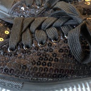 Black sequin lace up sneakers